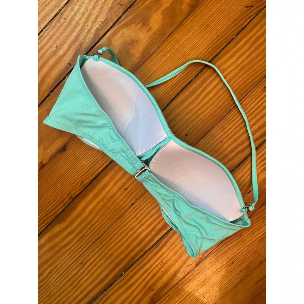 Mossimo Turquoise Blue Twist Front Bandeau Bikini Top Removable‎ Strap Large